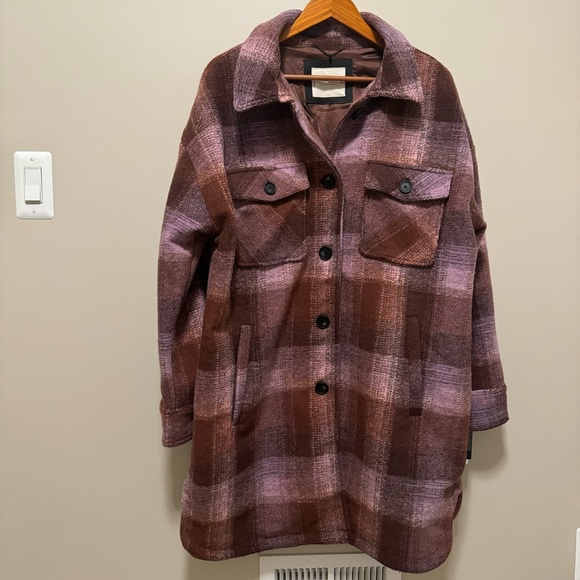NWT! Lucky Brand Rust and Pink Plaid Brushed Fleece Shacket, Size XL - Picture 2 of 15